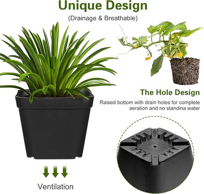 36 Pcs Nursery Pots 4 Inch, Plastic Seed Starting Pot with Drainage Holes, Sturdy Seedling pots for Planting, Succulents, Transplanting, Cuttings (Black)