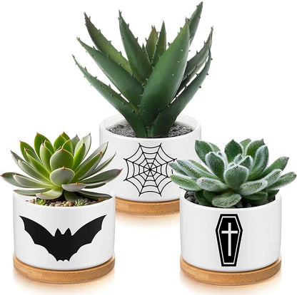 3 Pcs Decor Gift for Women Planter Ceramic Gift Animal Plant Pot with Bamboo Tray for Office Home Farm House Bathroom Kitchen Christmas Decorations (No Plants Included)(Gothic)