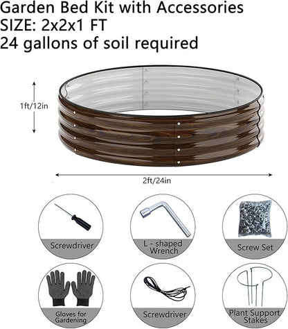 Galvanized Metal Planter Round Raised Garden Bed Kit for Gardening Outdoor Grow Garden Box Raised Flower Bed Galvanized Planter Outdoor 2PC 2x2x1FT
