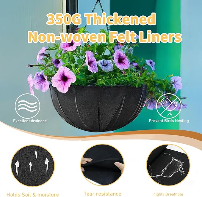 16x43 Inch Black Felt Planter Liner Roll, Non-Woven Hanging Basket Liners Coco Coir Alternative Breathable Outdoor Planter Liner Window Box Liners for Metal Basket Flower Pot Raised Garden Bed