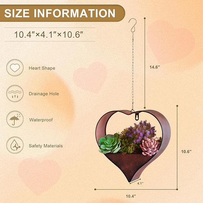 Metal Hanging Planters for Indoor & Outdoor Plants - Heart Shaped Planters for Wall or Window,Garden Patio or Indoor Decor for Women(Cooper)