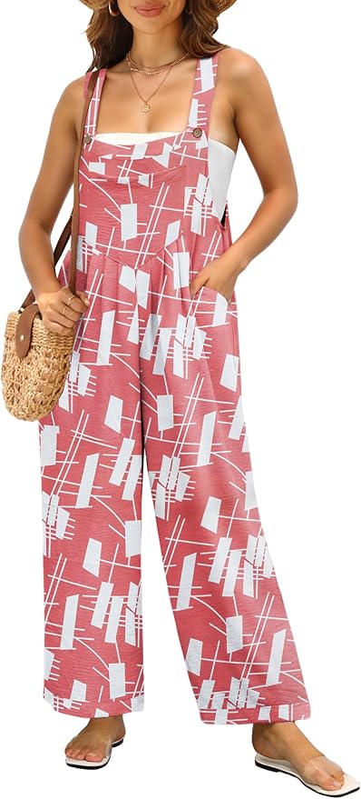 IWOLLENCE Women's Summer Jumpsuits Boho Wide Leg Overalls Casual Loose Rompers with Pockets 2025