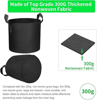 20-Pack 5 Gallon Grow Bags, Heavy Duty Aeration Fabric Pots with Handles,300G Thickened Nonwoven Pots for Plants/Vegetables/Flowers