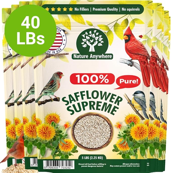 Nature Anywhere Safflower Bird Seed for Outside Feeders Safflower Supreme, 100% Pure Safflower Seed, Made in USA, No Fillers, Premium Wild Bird Food