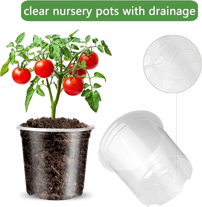 Wironlst 36 Packs 4 Inch Clear Nursery Pots for Plants, Transparent Plastic Pots for Plants with Drainage Holes Durable Seed Starter Pot Flower Pots with 36 Plant Labels