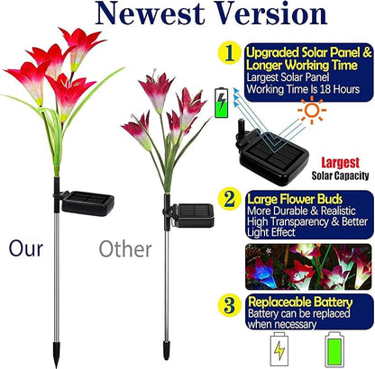 TONULAX Solar Lights Outdoor - Upgraded Garden Light, Multi-Color Changing Lily Solar Flower Lights for Patio,Yard Decoration, Bigger Flower and Wider Panel (2 Pack,Purple and Red)
