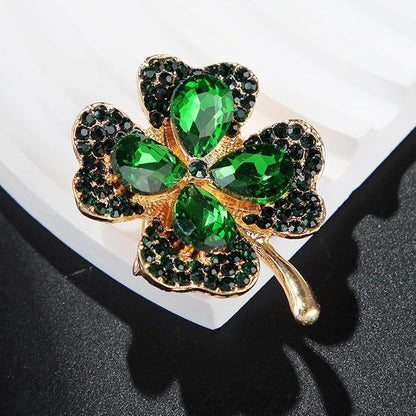 St.Patrick's Day Brooches for Women Dainty Crystal Four Leaf Lapel Pin Shamrock Hat Brooch Pins Irish Enamel Brooches Irish Holiday Costume Accessory Jewelry