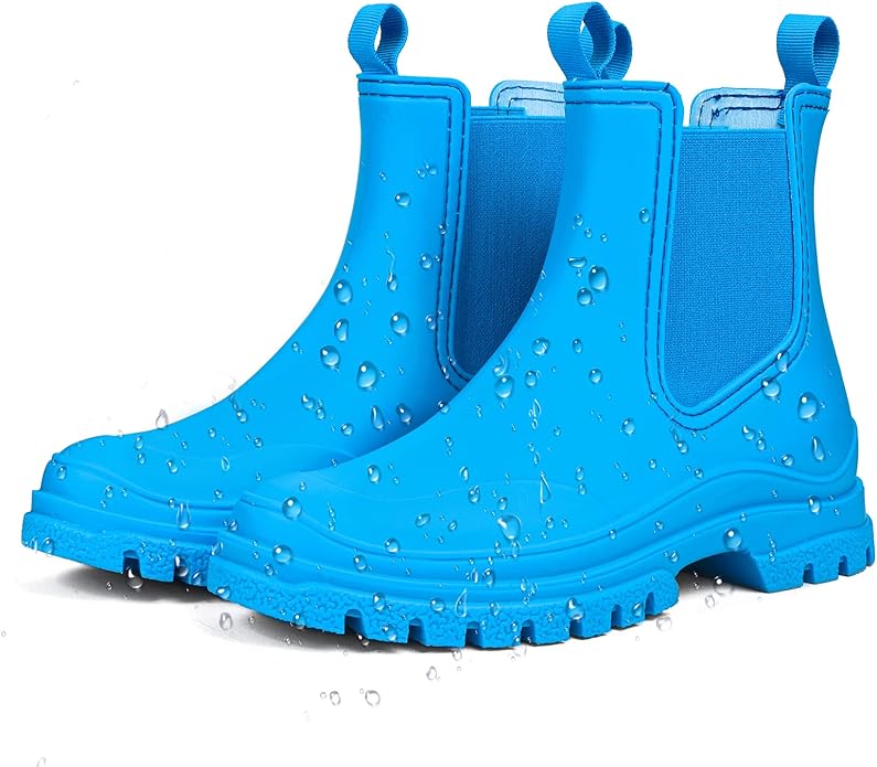 DKSUKO Rain Boots Women Waterproof Chelsea Boots Ankle Garden Shoes for Ladies Rubber Short Rainboots with Removable Comfort Insole for Outdoor Work Deck Mud Boots