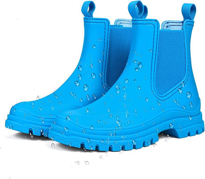 DKSUKO Rain Boots Women Waterproof Chelsea Boots Ankle Garden Shoes for Ladies Rubber Short Rainboots with Removable Comfort Insole for Outdoor Work Deck Mud Boots