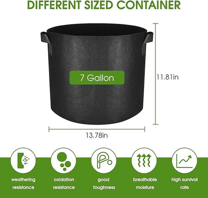 10-Pack 7 Gallon Grow Bags, Heavy Duty Thickened Fabric Grow Bags, Nonwoven Fabric Pots with Handles