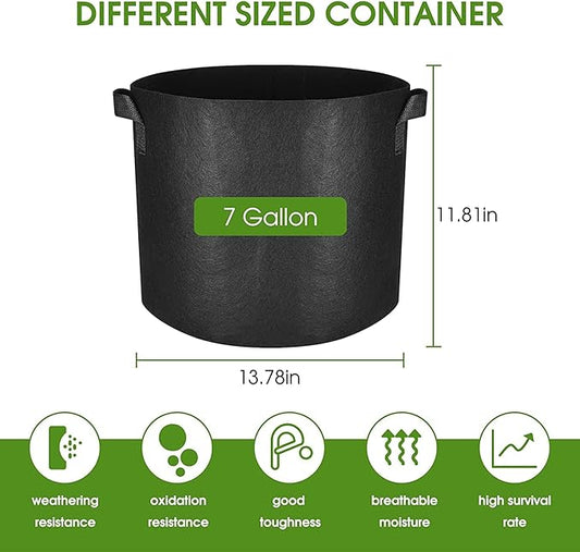 10-Pack 7 Gallon Grow Bags, Heavy Duty Thickened Fabric Grow Bags, Nonwoven Fabric Pots with Handles