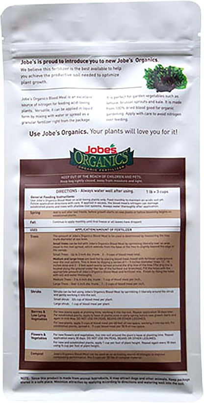 Jobe's Organics Granular Blood Meal Fertilizer, Excellent Source of Nitrogen for Spinach, Broccoli, and Leafy Greens, 3 lbs Bag