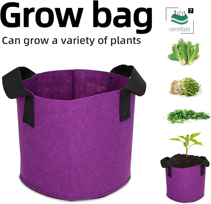 Grow Bags,Growing Pot Bags Garden Grow Bag Indoor Outdoor Fabric Aeration Plant Pot Container Flower Vegetable Pouch (Purple,7 Gallon)