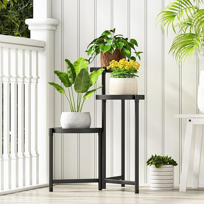 Plant Stand indoor outdoor-3 Tier black Tall Metal Flower Pot Holder Potted Display Rack - Heavy Duty Corner Plant Shelf for Patio Garden Balcony Living Bedroom Room