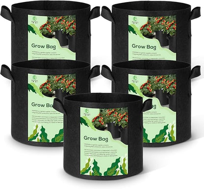 WEIFENG 5-Pack Grow Bags 5 Gallon, Heavy Duty Fabric Pots for Potatoes, Tomatoes, Vegetables - Aeration Prevents Root Rot
