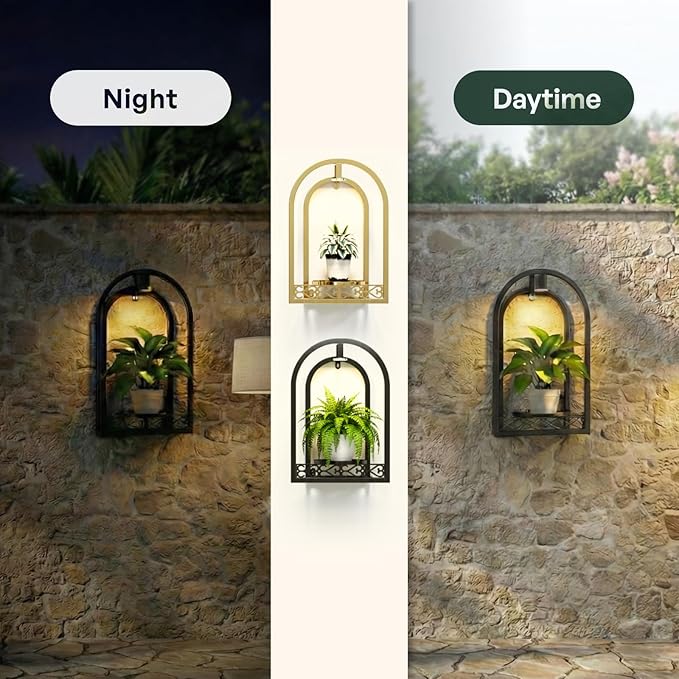LED Grow Light Wall Hanging Planters with USB Power, Remote Control, Modern Decor for Indoor/Outdoor Plants, Living Room, Garden, Patio 2 Pack Black
