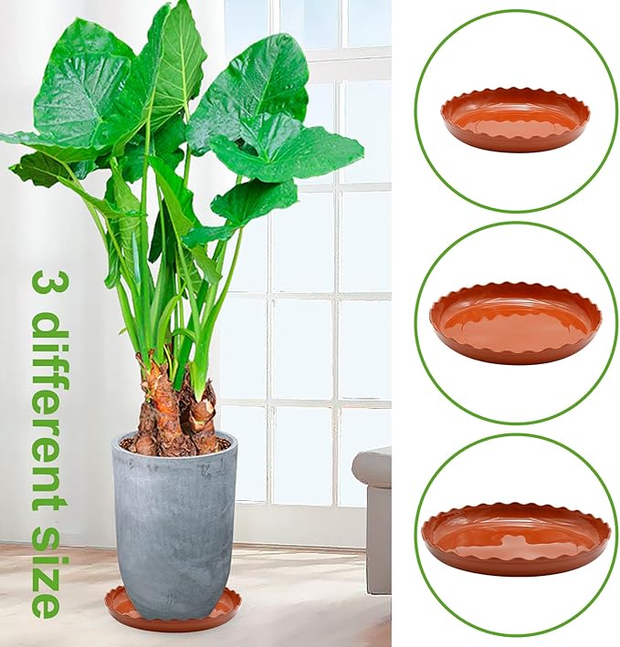 12 Pack White Plant Trays 3 Sizes Plastic Round Wave Plant Saucer Flower Plant Pot Saucer Terracotta Drip Trays for Indoor Outdoor Flower Pots and Planters, with 20pcs Green Plant Labels
