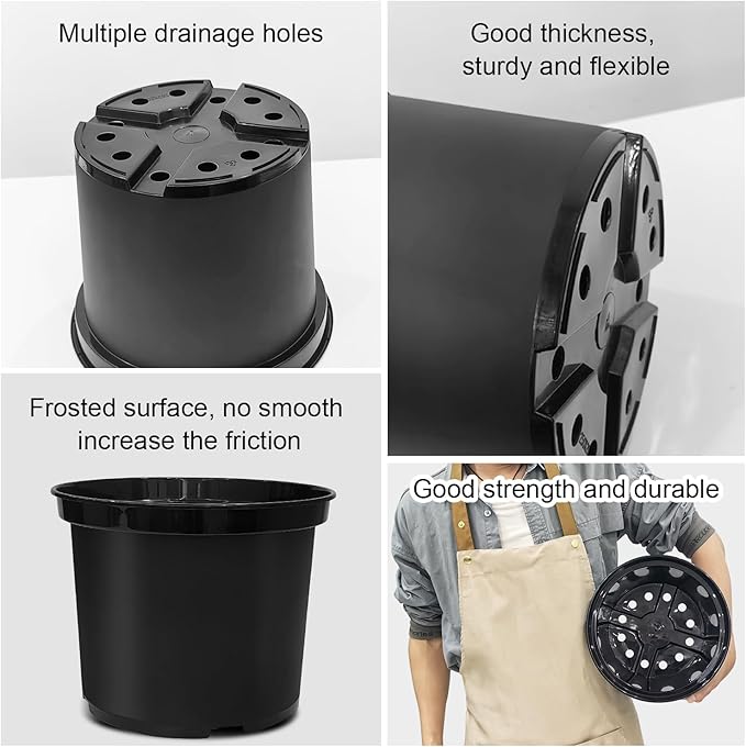 BTPLASTIK 5 Gallon Nursery Pots 6-Pack, 12 Inch Thickened Plant Pots with Drainage Holes, Plastic Round Flower Pots for Outdoor Indoor Plants