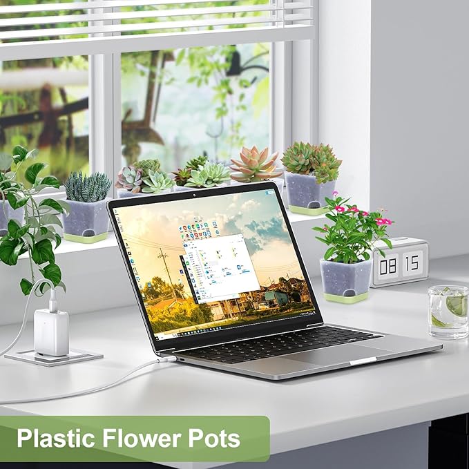 20 Pack 3 Inch Plastic Succulent Pots with Drainage Holes & Saucers, Square Nursery Planters for Indoor Outdoor Plants, Half Clear Flower Pots