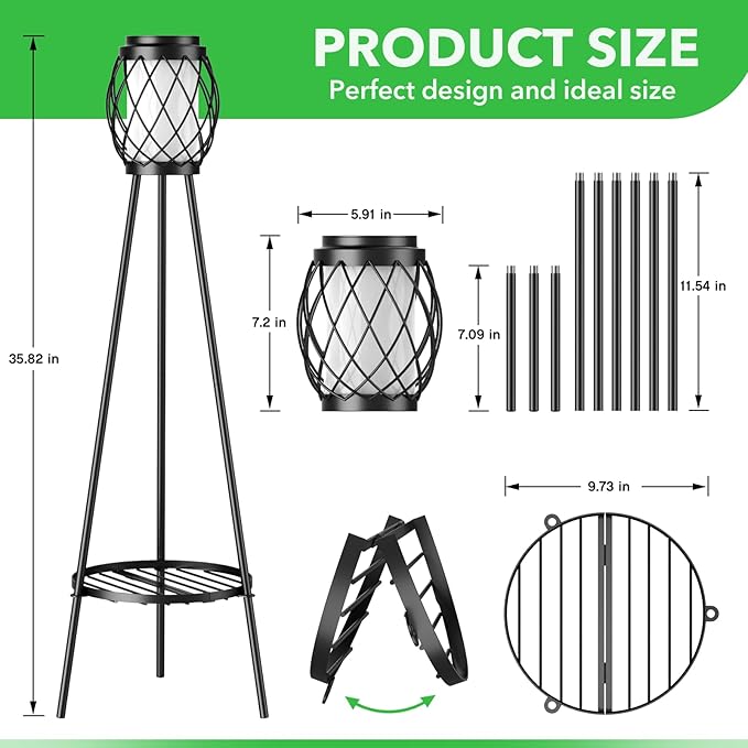 MXwcy Solar Lights Outdoor with Plant Stands 2 Pack, Solar Floor Lamp Metal Tripod Patio Lights for Garden Yard Pathway Driveway Front/Back Porch Decoration