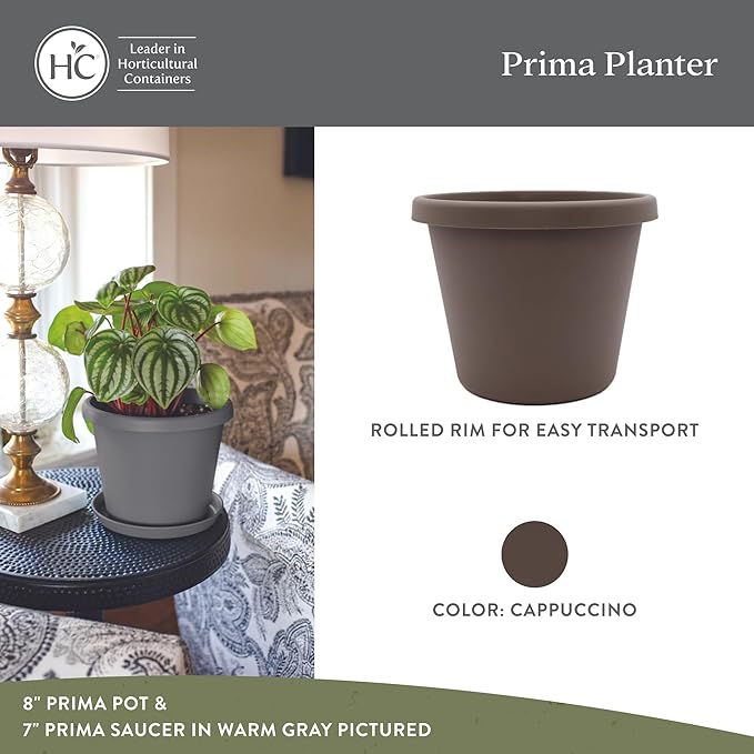 The HC Companies Prima Round Plastic Plant Pot w/Rolled Rim - Lightweight & UV Resistant Flower Pot for Herbs & More - Outdoor & Indoor Plant Pots w/Drainage (16 inch, Cappuccino, Pack of 1)