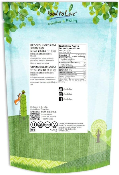 Food to Live Broccoli Seeds for Sprouting, 2.5 Pounds – Vegan, Kosher, Sirtfood, Bulk. Rich in Sulforaphane, Vitamin C, Vitamin A. Great for Growing Sprouts, Microgreens. High Germination Rate