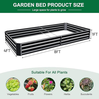 Land Guard 2 Pack 8×4×1ft Galvanized Metal Raised Garden Bed, Metal Planter Kit Box Outdoor for Deep-Rooted Vegetables, Flowers, Green and Herbs (Gray)