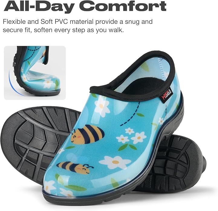 HISEA Waterproof Garden Shoe for Women Outdoor Slip-On Garden Clogs Rubber Rain Boots Short Ankle Booties Rain Shoes with Comfort Insole
