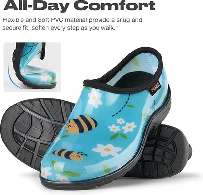 HISEA Waterproof Garden Shoe for Women Outdoor Slip-On Garden Clogs Rubber Rain Boots Short Ankle Booties Rain Shoes with Comfort Insole