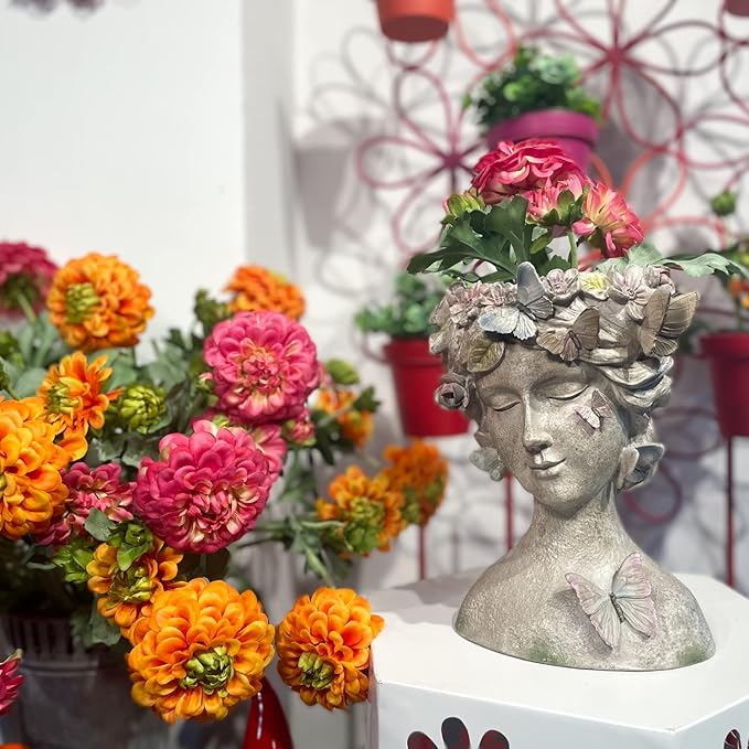 Face Flower Pot Head-Planters Succulent - 10 Inch Garden Resin Face Planter with Drainage Hole for Indoor and Outdoor Plant 7.75 * 6.75 * 10 Inch
