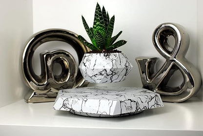 BandDlevs Floating Pots for Plants - Levitating Pot - Levitating Planter for Bonsai, Succulents, Air Plants - Floating Magnetic Display for Home Office Desks -Magnetic Levitation Plant Holder (Marble)