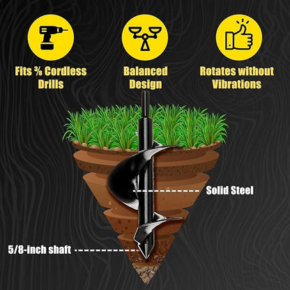 Power Planter Bulb Auger & Bedding Plant Tool - 3"x7" Garden Auger Drill Bit with 3/8" Non-Slip Hex Drive, Hand-Welded Planting Auger Gardening Drill, Earth Auger Digging Tools, Up to 6" Deep (Purple)