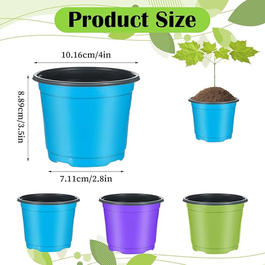 150 Pcs 4 Inch Plastic Nursery Pots Seedling Starting Pots with Drainage Holes Thicken Flower Planters Seed Starting Indoor Outdoor for Seedling Cutting Transplanting(Multicolor)