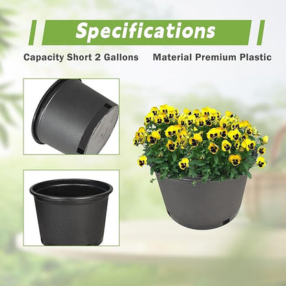 HOSTIC Short 2 Gallon Plastic Plant Container Gallon Pots with Drainage Holes Flexible Nursery Pot Suitable for Indoor Outdoor Vegetables Flowers Plants 10 PCS