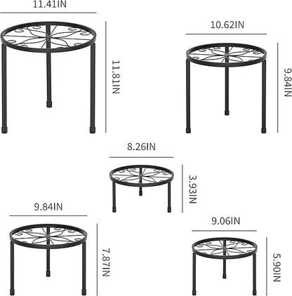 5-Pack Decent Metal Plant Stands, Heavy Duty Flower Pot Stands for Multiple Plant, Anti-Rust Iron Plant Pot Shelf, Decoration Racks for Home Indoor and Outdoor (5 Pack Black)