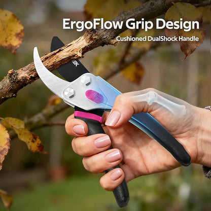 VOTREK® Pruning Shears, 8.5” Professional Garden Pruner with Jam-Proof Spring & Ever-Sharp SK5 Blade, Ergonomic Bypass Clippers for Rose, Tree, Heavy Duty Bonsai Scissor for Weak Hand