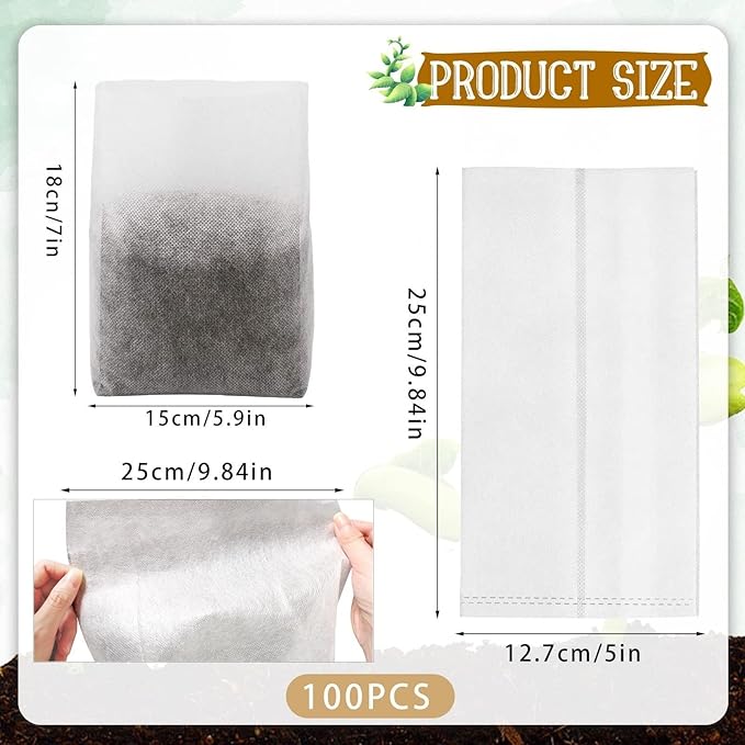 Tarklanda 100pcs Grow Bags, Biodegradable Non-Woven Plant Nursery Bags, 9.8*9.8 Inches, White, Indoor Use