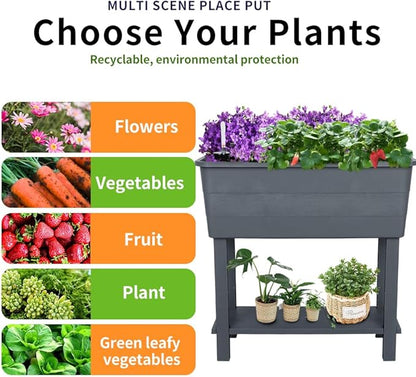 3 Pcs Self Watering Elevated Raised Garden Bed, Large Outdoor Plastic Planter Box Big Flower Plant Pot for Planting Flowers Vegetables and Herbs (3, Dark Grey)