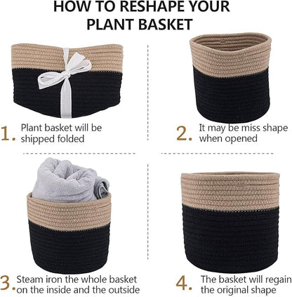 Woven Cotton Rope Plant Basket for 6" Flower Pot Floor Indoor Planters Flower Pot,Home Decor Storage Organizer H6 3/4" x W6 1/2" Black&Brown