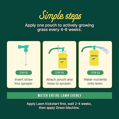 Sunday Lawn Kickstart Fertilizer, 42.3oz, 2 Pack - Fertilizer for Grass Improvement - Includes Universal Sprayer Attachment - Covers Up to 10,000 Sq Ft - Easy Application in 15 Minutes or Less
