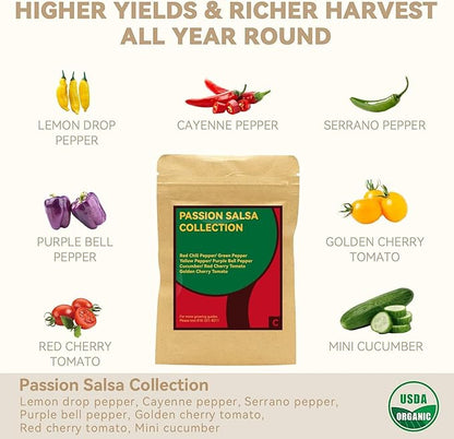 inbloom Passion Salsa Seed Pod Kit for AeroGarden, 12 Pods Hydroponic Supply with Vegetable Seeds of Red Chili,Green, Yellow, and Purple Bell Pepper, Red/Golden Cherry Tomato, Cucumber