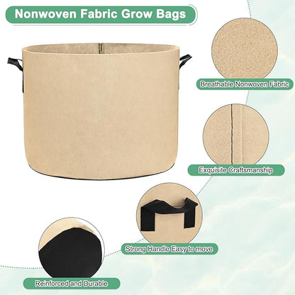 5-Pack Plant Grow Bags 10 Gallon Grow Bags 300G Thickened Fabric Pots with Durable Handles Plant Garden Grow Pots for Fruits/Vegetables/Flowers/Plants [Khaki]