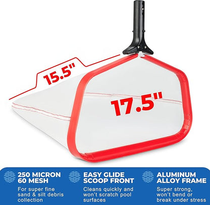 ProTuff 17" Silt Net Pool Skimmer – 2 Year Unconditional Free Replacement – Durable Fine Mesh Net for Silt & Debris – Heavy-Duty Aluminum Frame, Deep Bag for Easy Cleaning