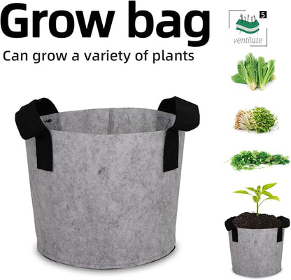 Grow Bags,Growing Pot Bags Garden Grow Bag Indoor Outdoor Fabric Aeration Plant Pot Container Flower Vegetable Pouch (Light Gray,5 Gallon)