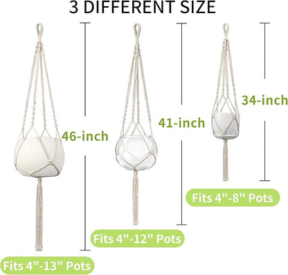 Macrame Plant Hanger - Fits 4 to 13 inches Pots for Indoor Outdoor, 34"/41"/46" 3 Sizes Set, Ivory (POTS NOT Included)