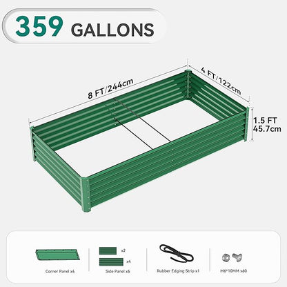 YITAHOME 96x48x18 in Galvanized Raised Garden Bed Kit, Large Metal Planter Box with Gloves, Safety Rubber & Support Rod, Outdoor Flower Bed for Plants Vegetables, Green
