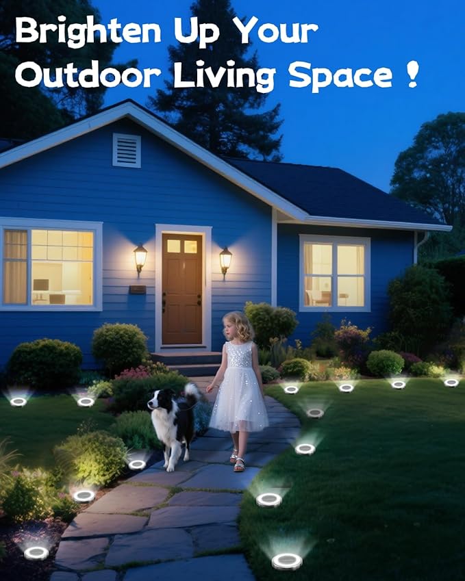 Mini Solar Ground Lights Outdoor 24 Pack Waterproof Upgraded Anti-Rust Solar Flat Garden Lights Stainless Steel Solor Powered Disc Landscape Light for Pathway Walkway Yard Lawn Patio-Cool White