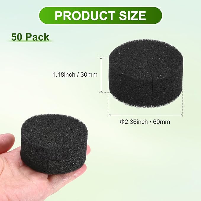 50-Pack Hydroponics Sponges, 2.36 Inch Growing Media Cylindrical Sponges for Planting Gardening Tool/Grow Seedlings/Home Vegetable Flower, Soilless Cultivation Seedling [Black]