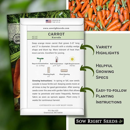 Sow Right Seeds - Kuroda Carrot Seeds for Planting - Non-GMO Heirloom Packet with Instructions to Plant a Home Vegetable Garden - Great for Outdoor Fall Planting - Great Gardening Gift (1)