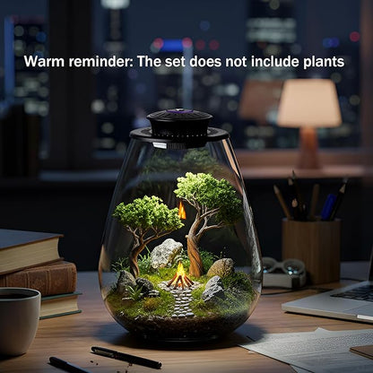 Desktop Glass Terrarium with Grow Light, 6.7 x 8.7 Inches, Mini Borosilicate Glass Plant for Succulent Moss Miniature Gardening Landscape, Small Fish Tank, Indoor Plant Growth, Empty Bottle